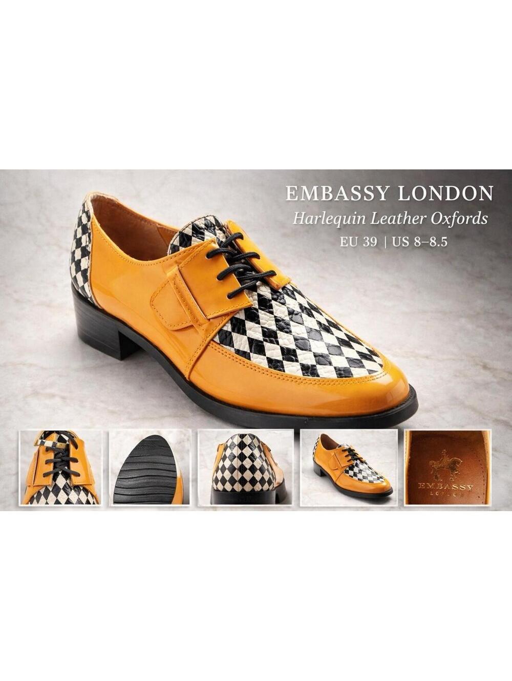 Embassy London Harlequin Oxford Shoes Women’s 39 Yellow Leat
